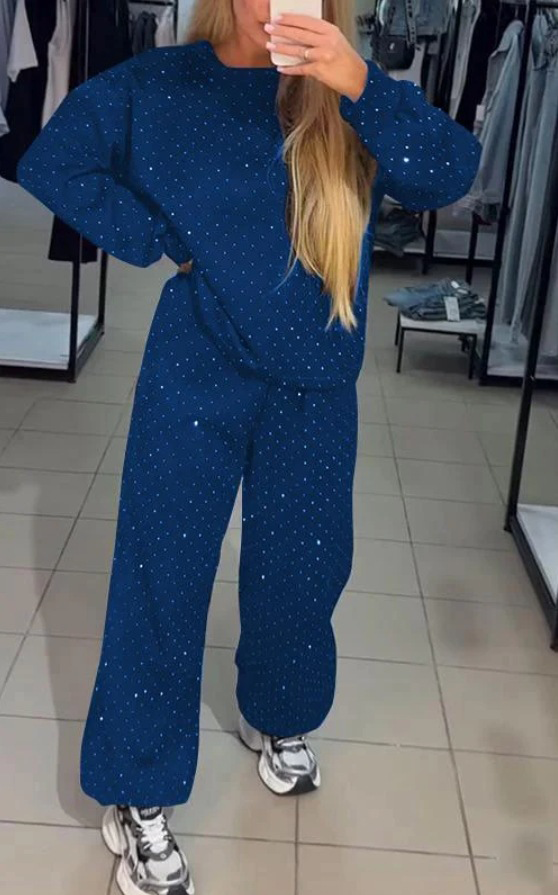 Women’s Round-neck Casual Sports Sweatshirt and Jogger Pants 2-piece Set