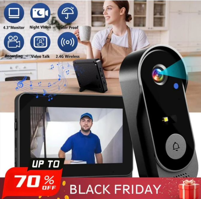 ⏳Time-Limited Special⏰Wireless doorbell camera: 1080P, 170° angle, 4.3-inch screen, IPX65 outdoor waterproof, night vision✈️Free Shipping
